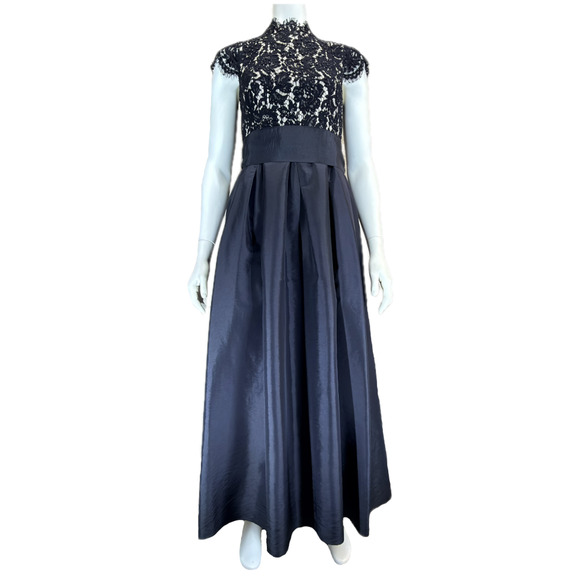 Eliza J Dresses & Skirts - Eliza J Black Dress Size 6P Beaded Bodice Taffeta Gown Cap Sleeves Lace Formal